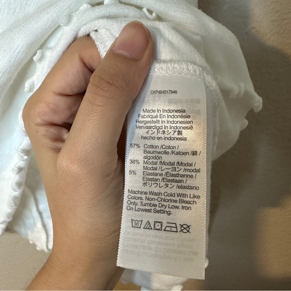 Madewell Long Sleeve Baby Tee Bright Ivory White 90s Retro Lettuce Trim Soft - Picture 7 of 9